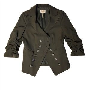 Laundry by Shelli Segal Asymmetrical Blazer Black Ruched Sleeve Military Jacket